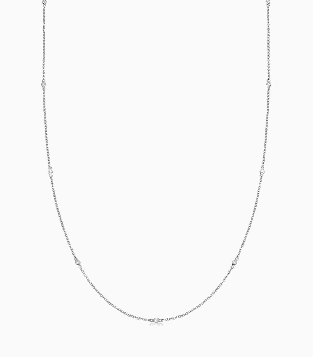 Long Fine Diamond Necklace White Gold 14k - 32 inch