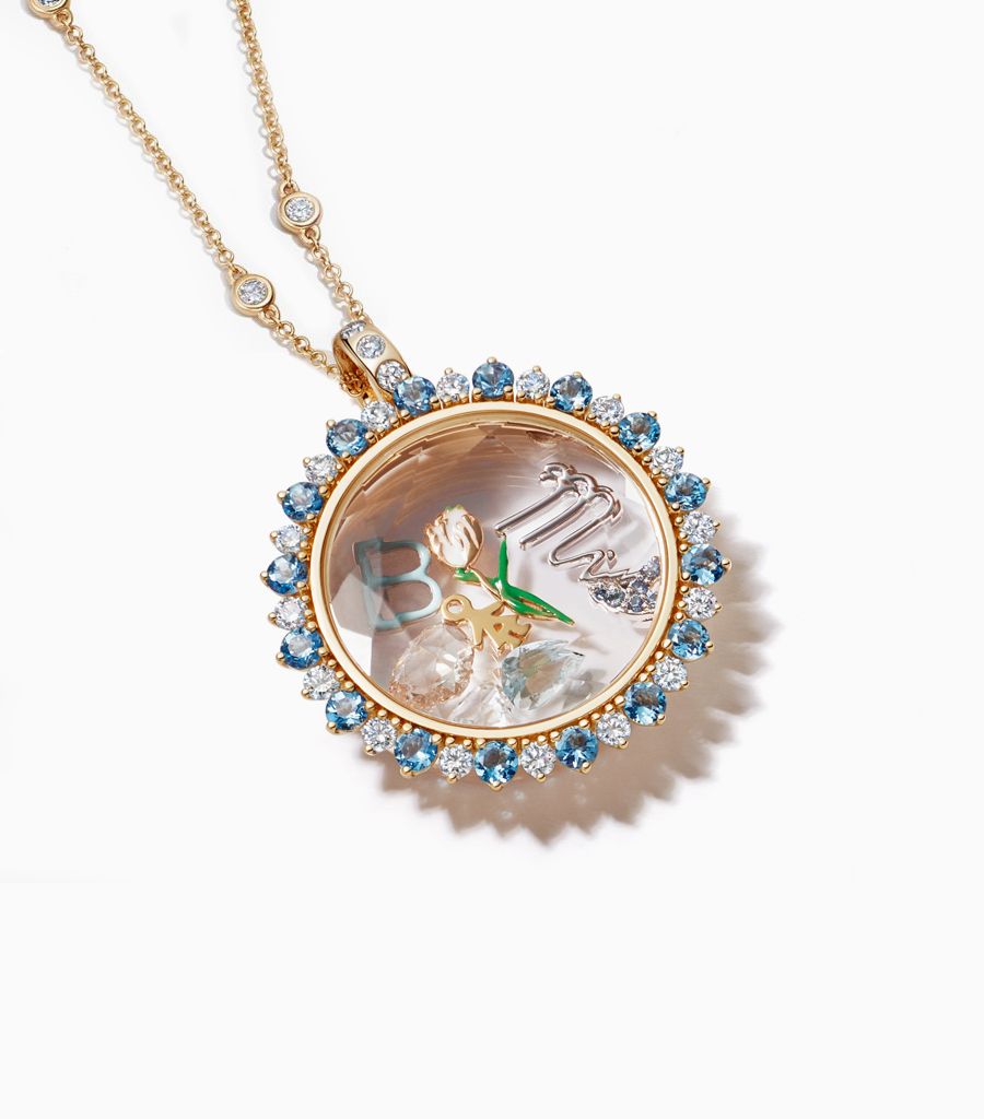 Aquamarine Diamond Miasol Locket necklace with 18k charms by Loquet London