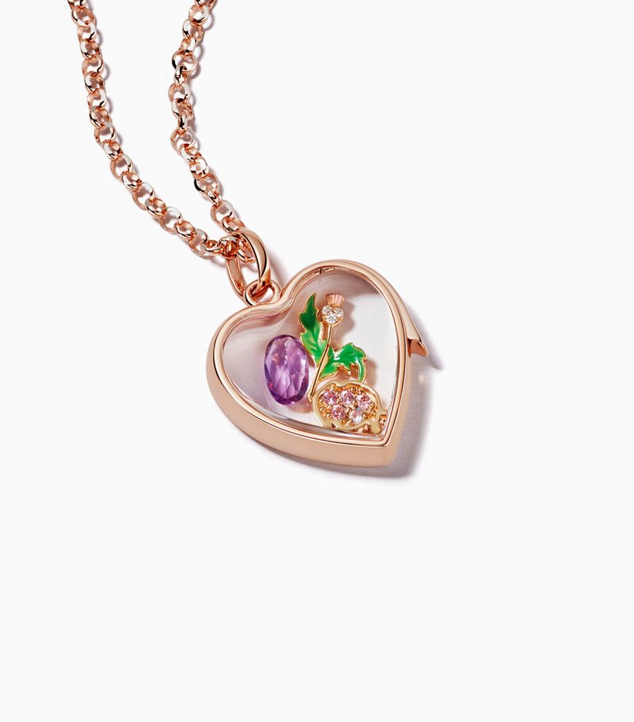 Medium Rose gold heart locket necklace styled with 18k charms by Loquet London