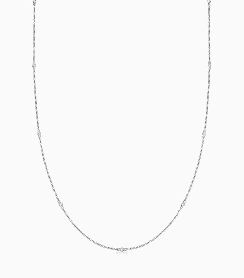 Long Fine Diamond Necklace White Gold 14k - 32 inch