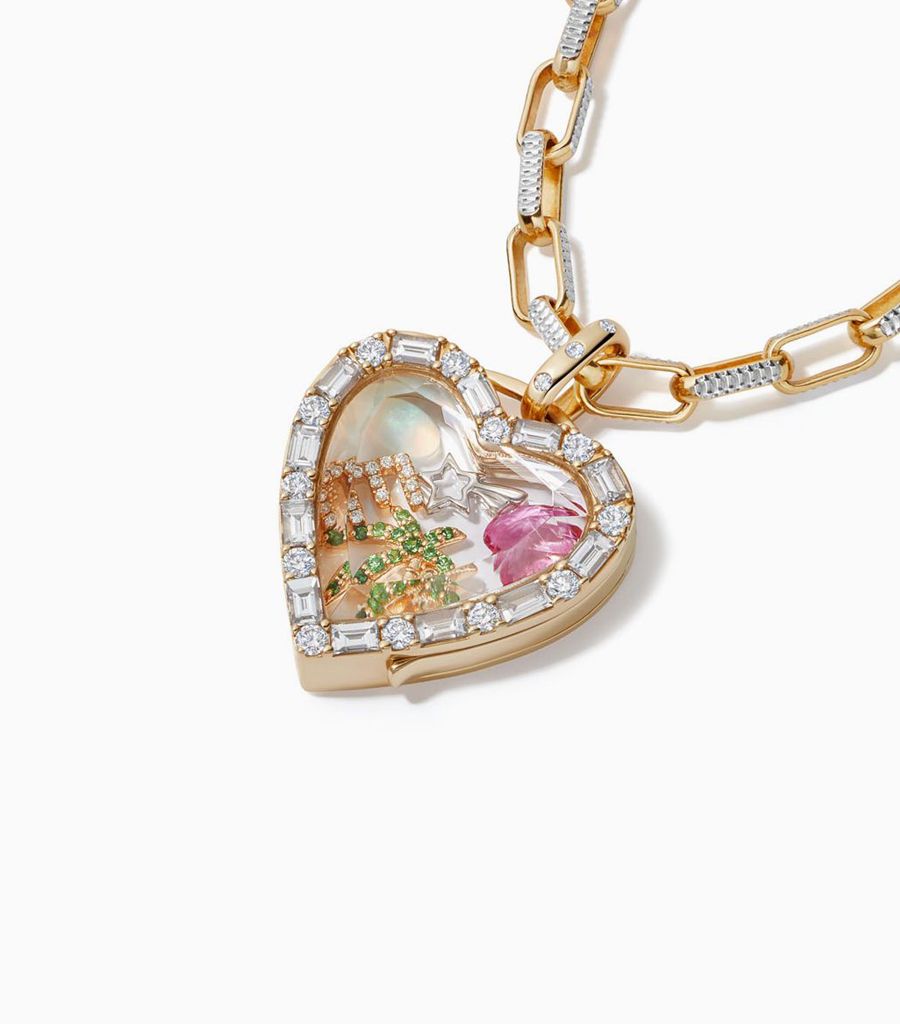 Amour heart locket by Loquet London styled with chain and charms