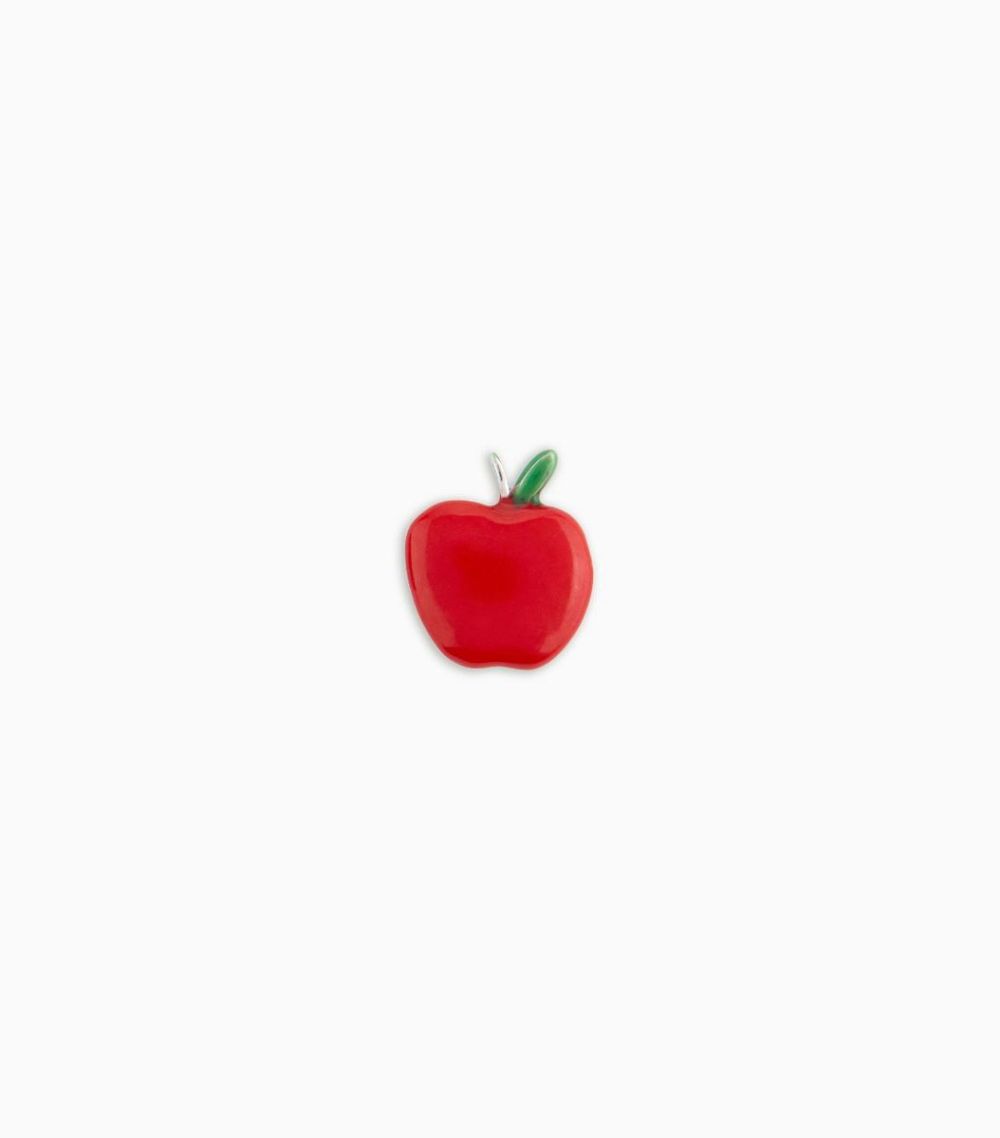 18kt Solid White Ruby Enamel Apple Fruit Charm For Her Locket Pendant