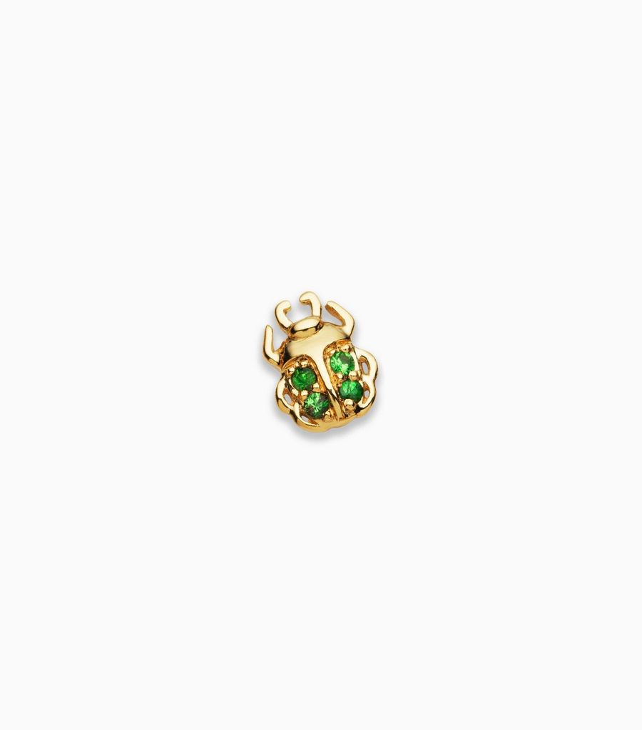 18kt Yellow Gold Tsavorite Scarab Beetle Bug Charm For Her Locket Pendant Gift Womens Fine Jewellery