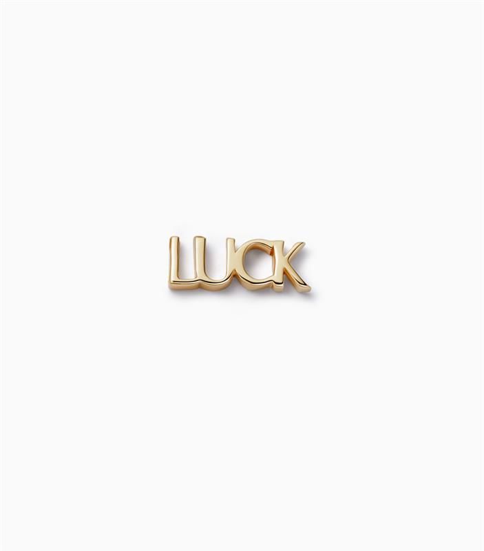 18k yellow gold luck word script charm