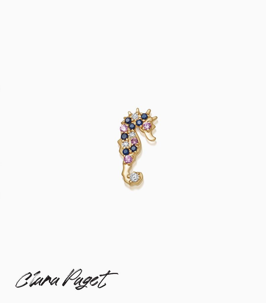 18k gold seahorse charm set with sapphire and diamonds