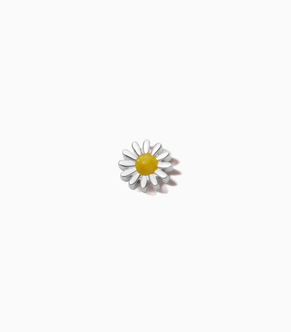 18kt solid white gold daisy enamel flower charm for her locket pendant