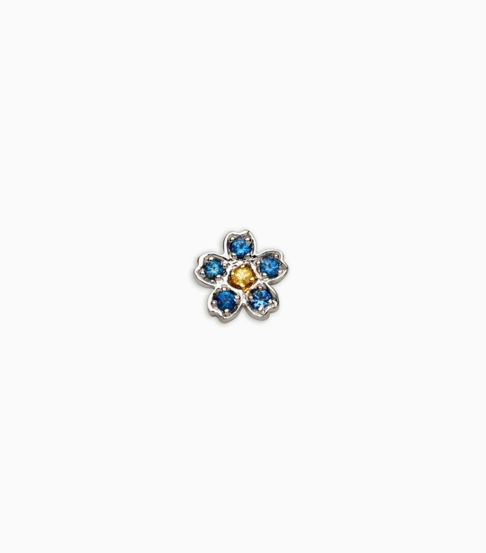 18kt Solid white gold sapphire yellow diamond forget me not in memory flower charm for her locket pendant