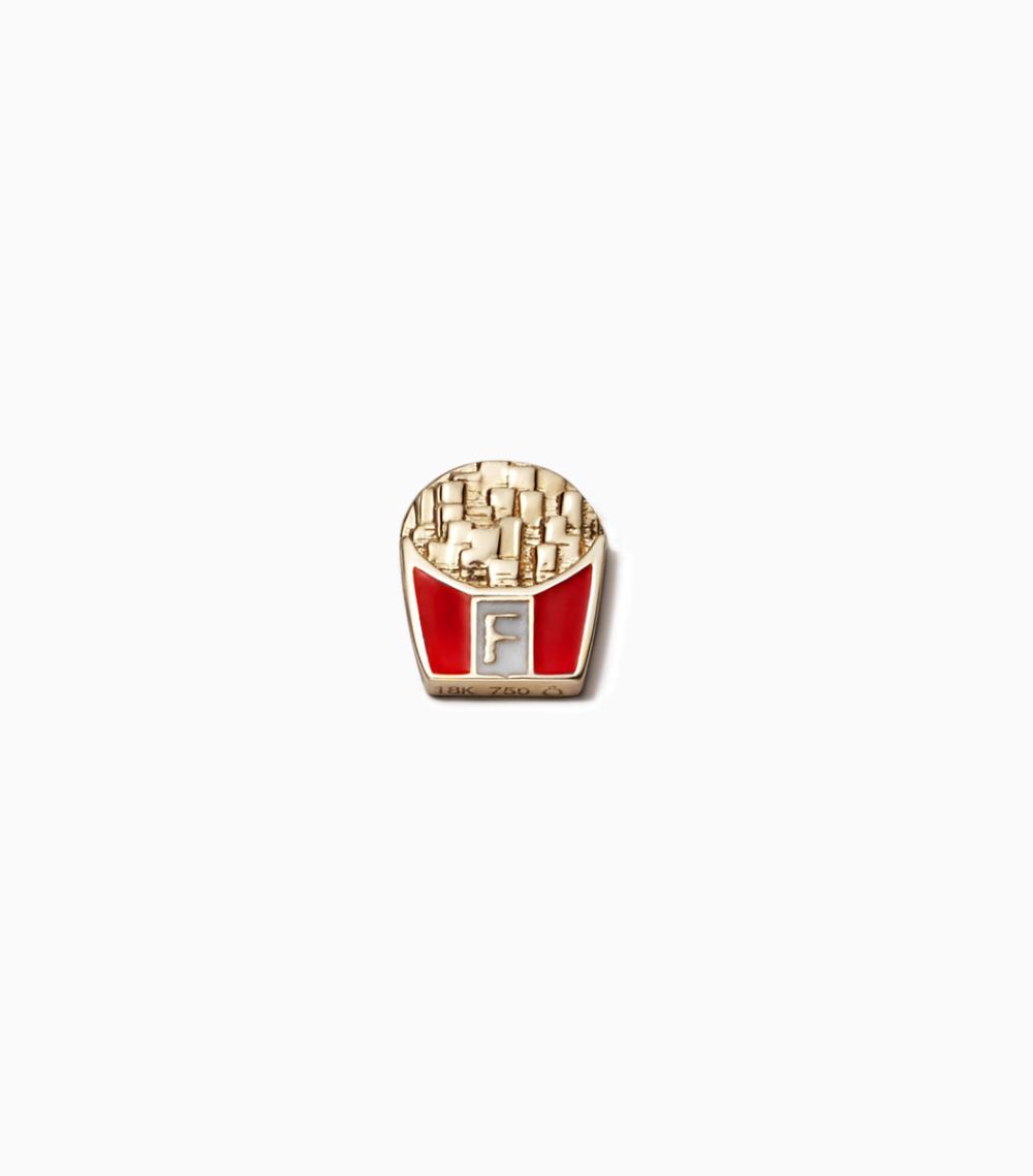 French fries locket charm hand cast with red enamel and 18k yellow gold