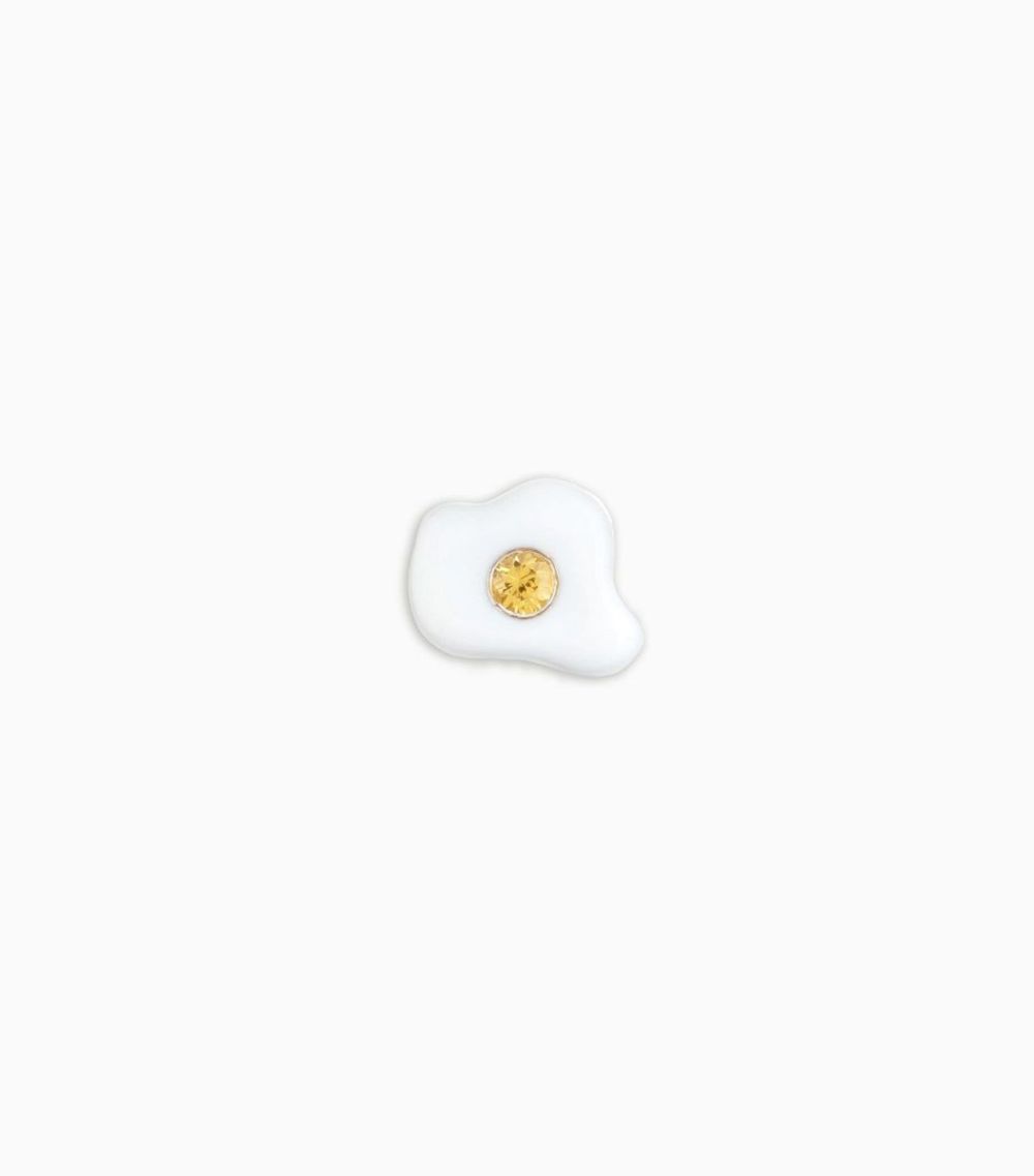 18kt solid white gold yellow sapphire enamel sunny side up egg charm for her locket pendant