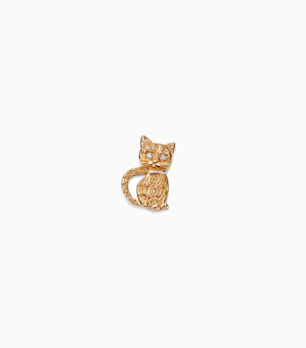 18kt Solid Yellow Gold Kitten Diamond Cat Charm For Her Locket Pendant