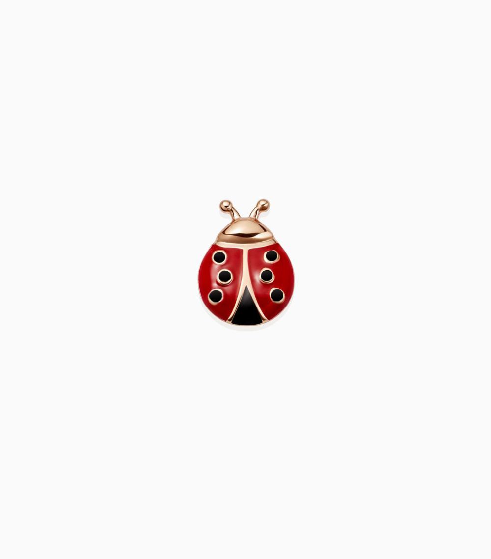 18K Ladybug Charm Rose Gold with Red and Black Enamel For Her Locket Gift Mothers Day