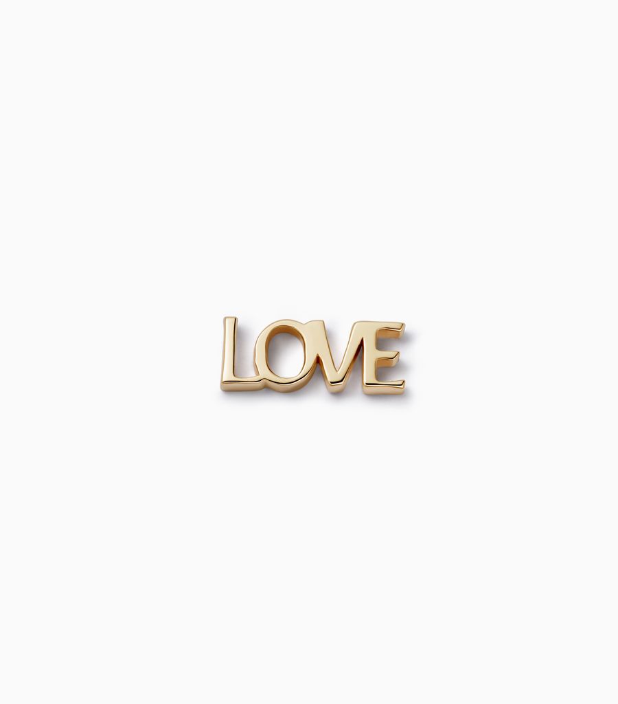 18k yellow gold love word script love charm by Loquet London