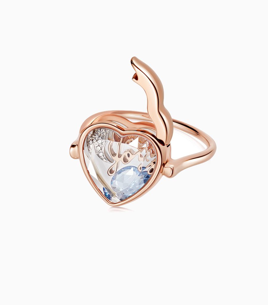 Faceted Heart Loquet Ring in Rose Gold 