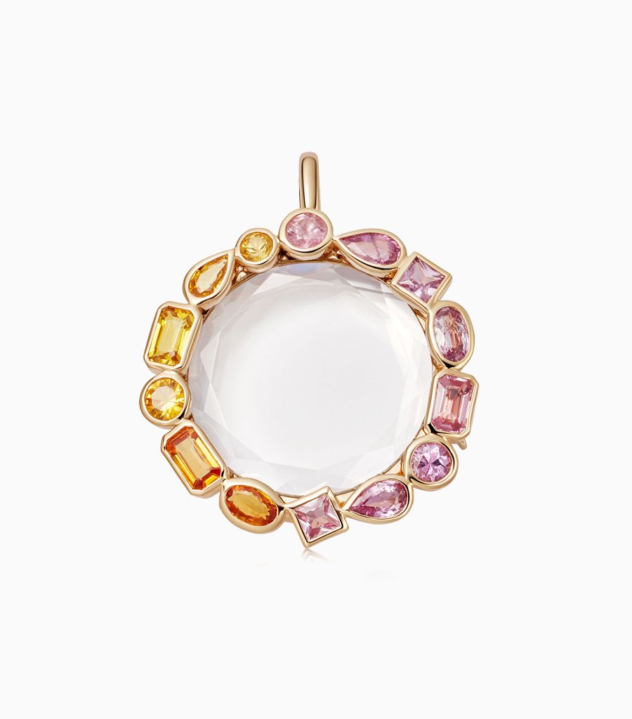 14k yellow gold set with yellow and pink sapphire locket pendant