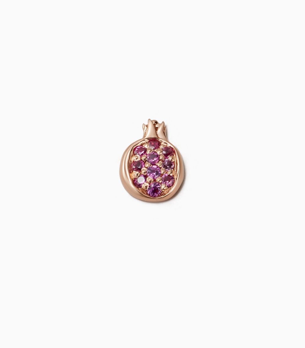18k rose gold pomegranate locket charm set with pink sapphire