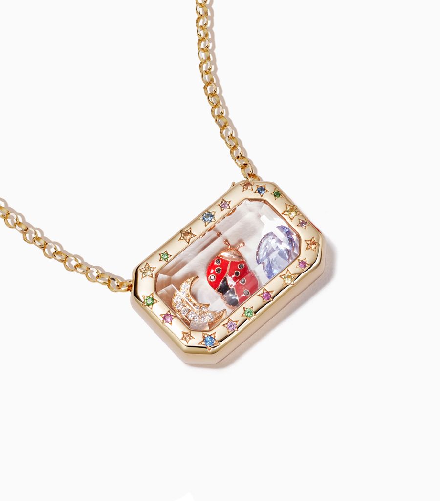 14KT Yellow Gold Locket Womens Charm Necklace Chain Personalised Diamond Pendant Gift For Her Jewellery Enamel Rainbow