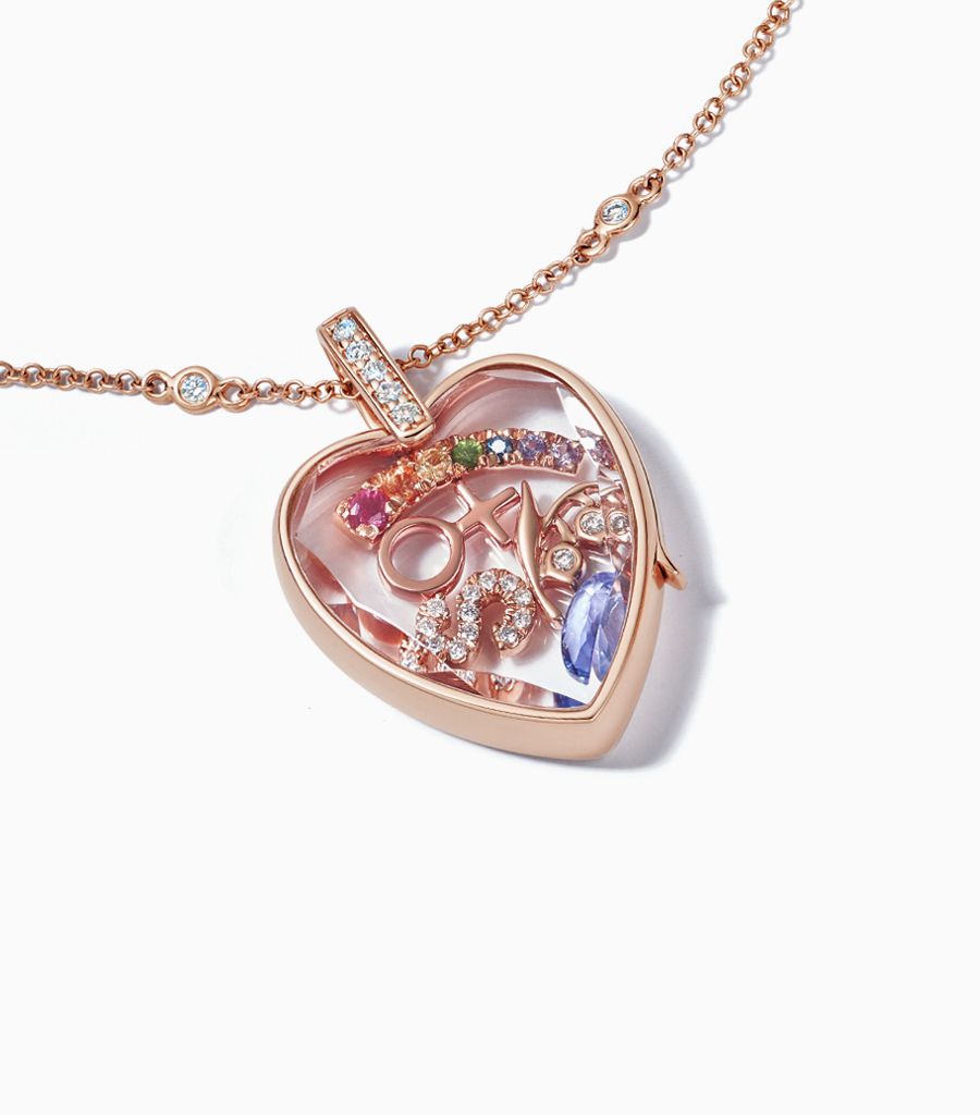14KT Karat Rose Gold Diamond Amate Heart Pendant For Her Faceted Crystal Necklace Personalised Gift Womens Fine Jewellery Wedding Anniversary Birthday Locket 