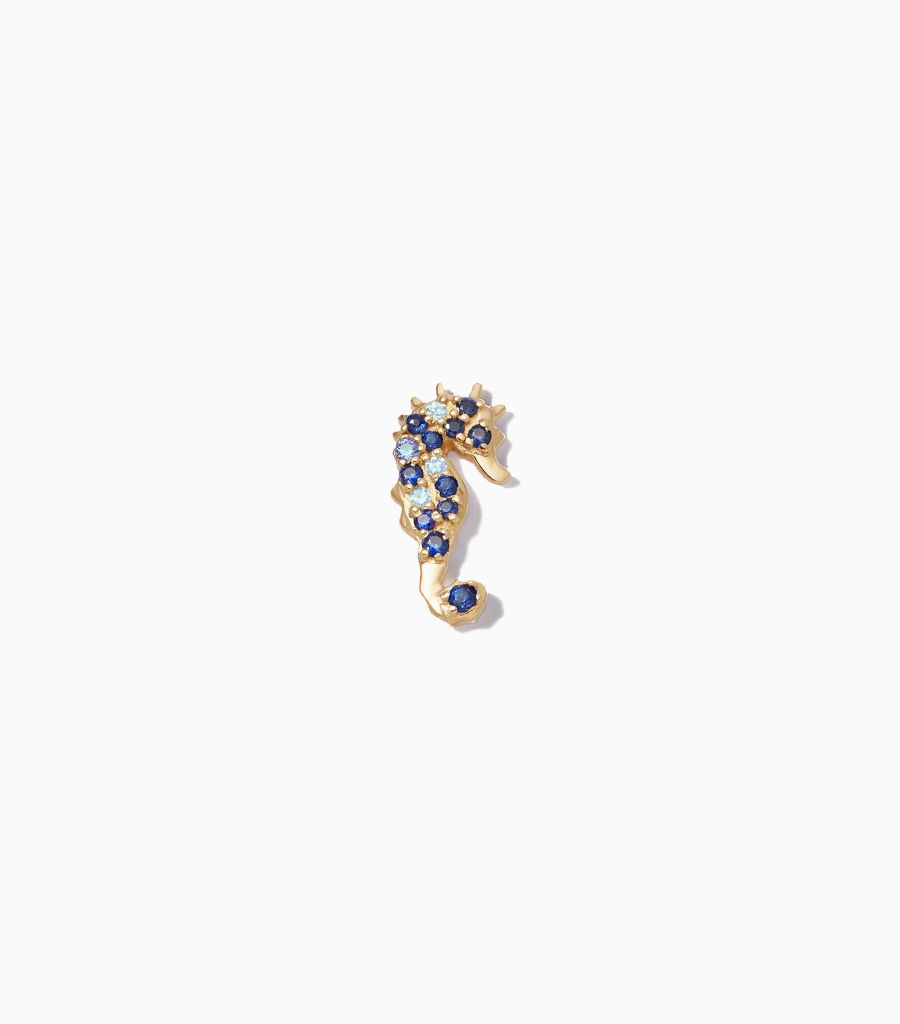 18KT Karat Solid Yellow Gold Sapphire Sea Horse Charm For Her Gift Personalised Birthday Anniversary