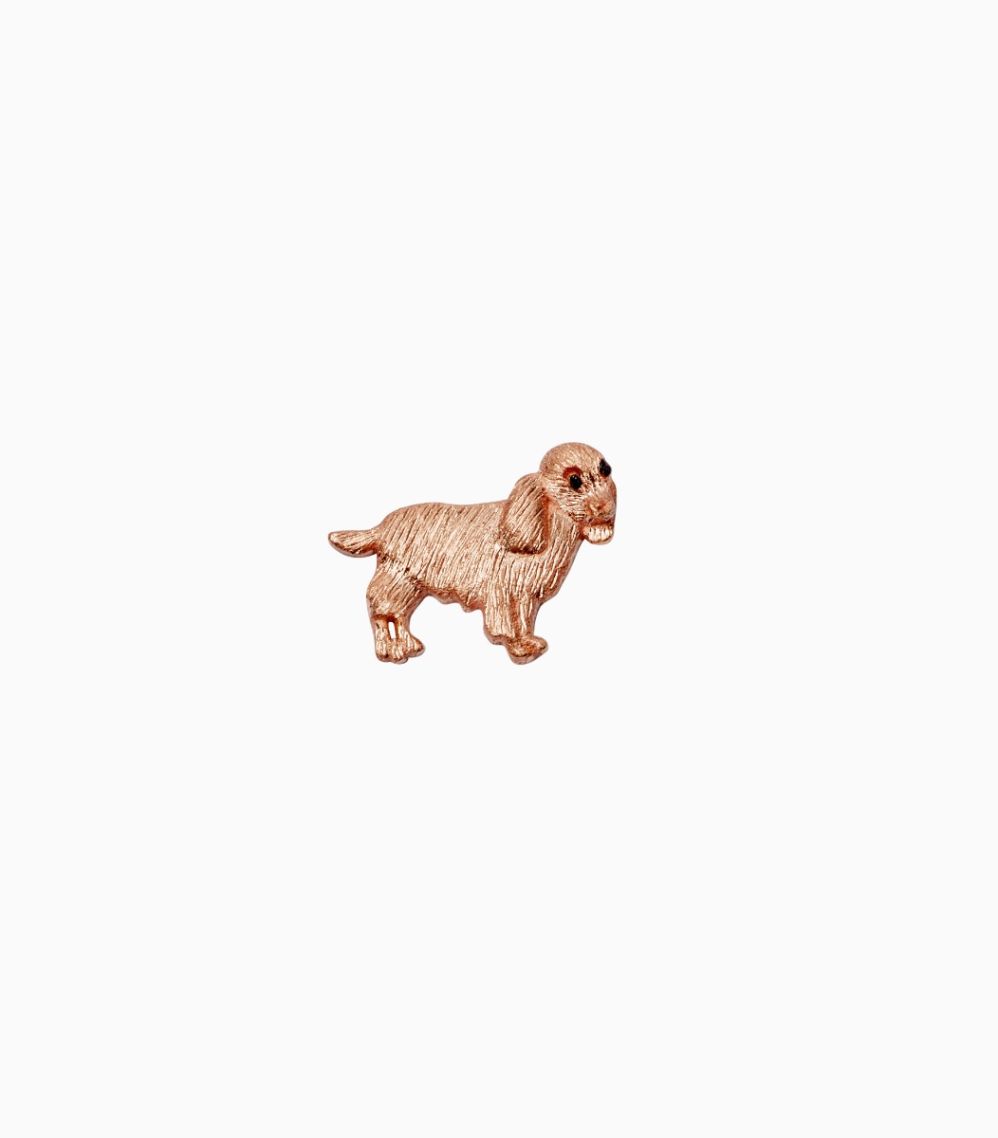 Spaniel dog charm in 18k rose gold and back enamel