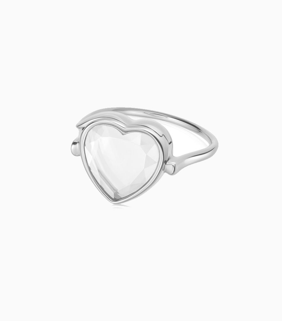 Faceted Heart Locket Ring White Gold 9k