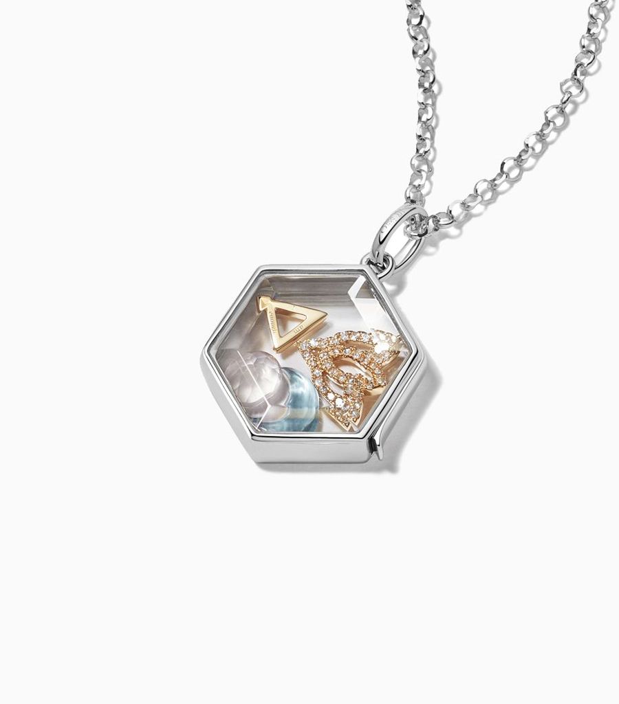 14kt solid white gold faceted hexagonal locket for her charms pendant women fine jewellery