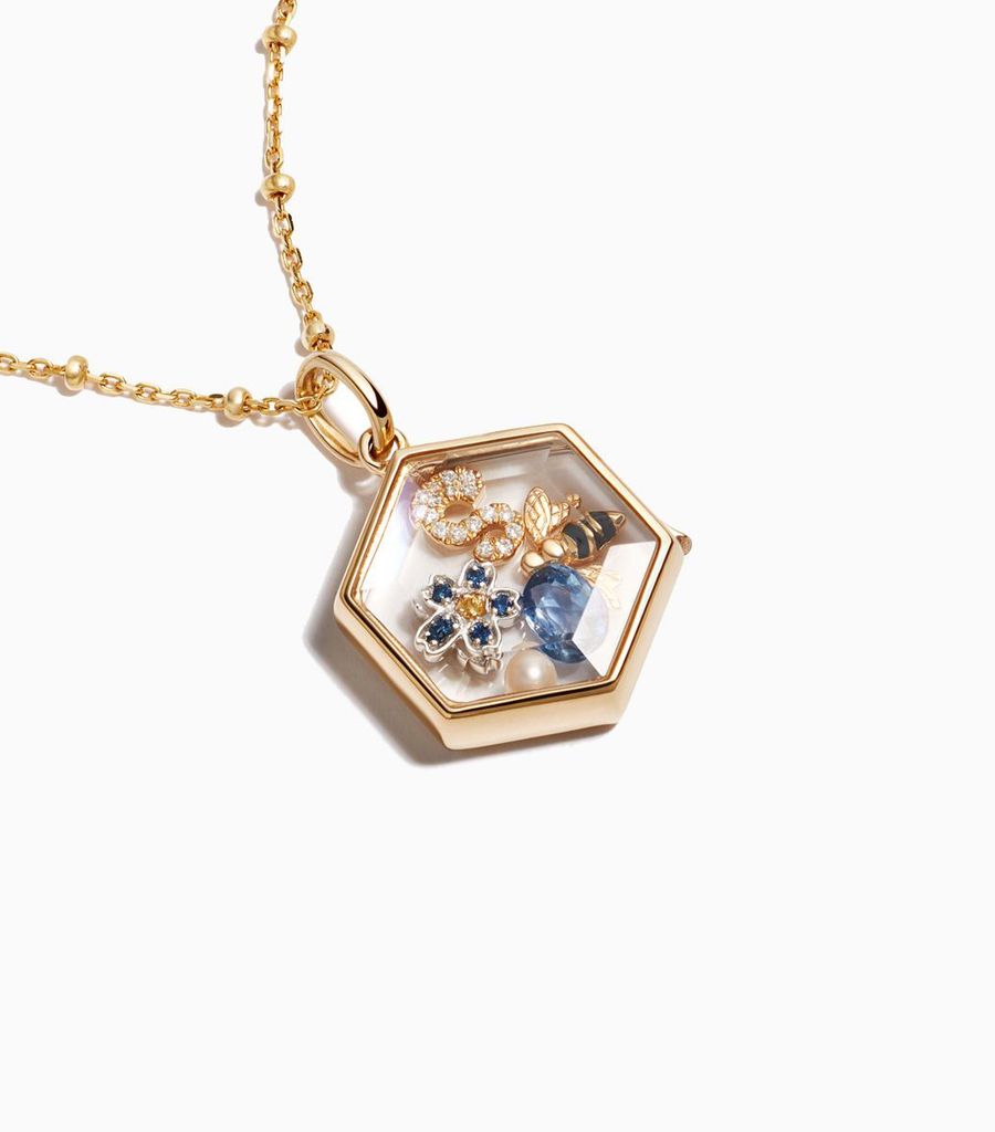 14kt solid yellow gold faceted hexagonal locket for her charms pendant women fine jewellery