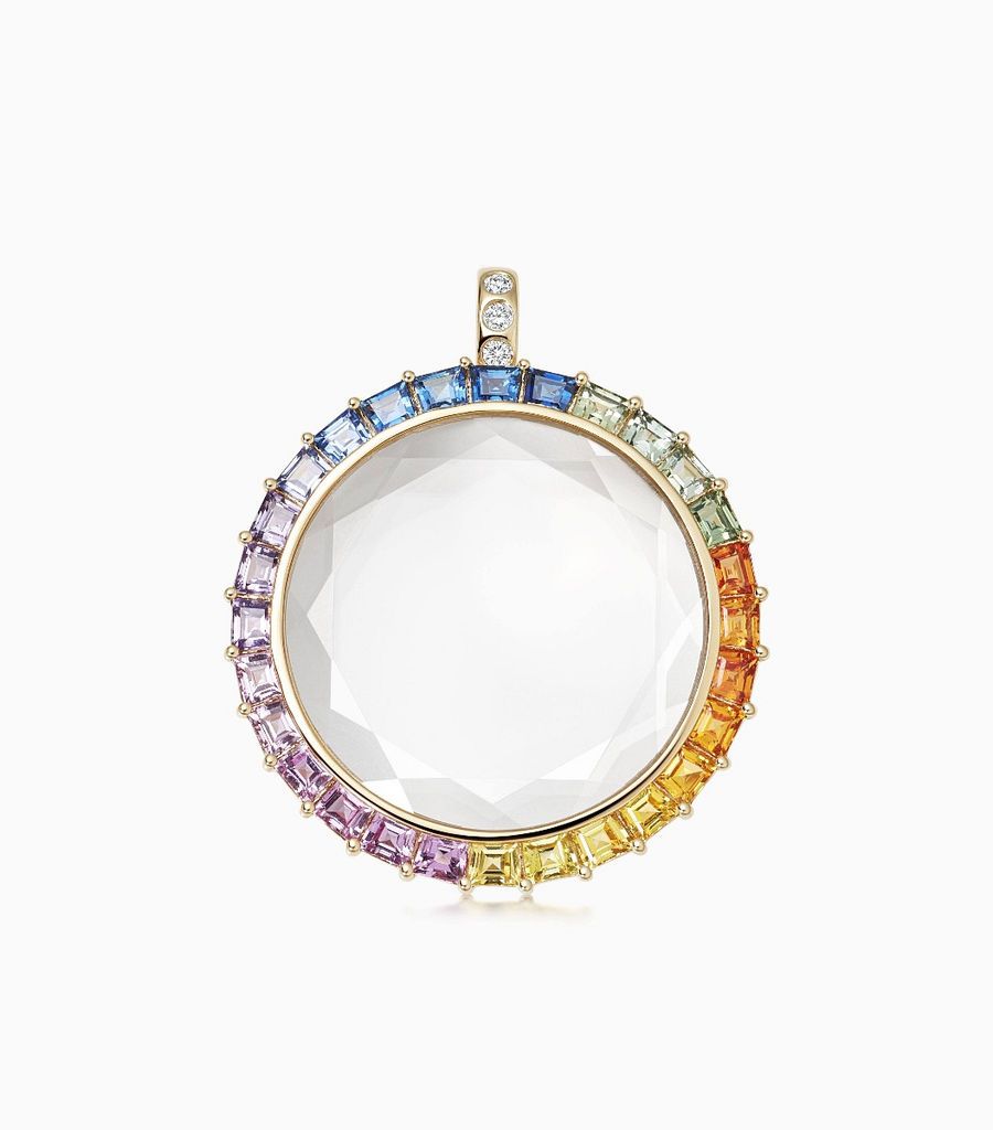 14k large sapphire rainbow locket designed by Loquet London