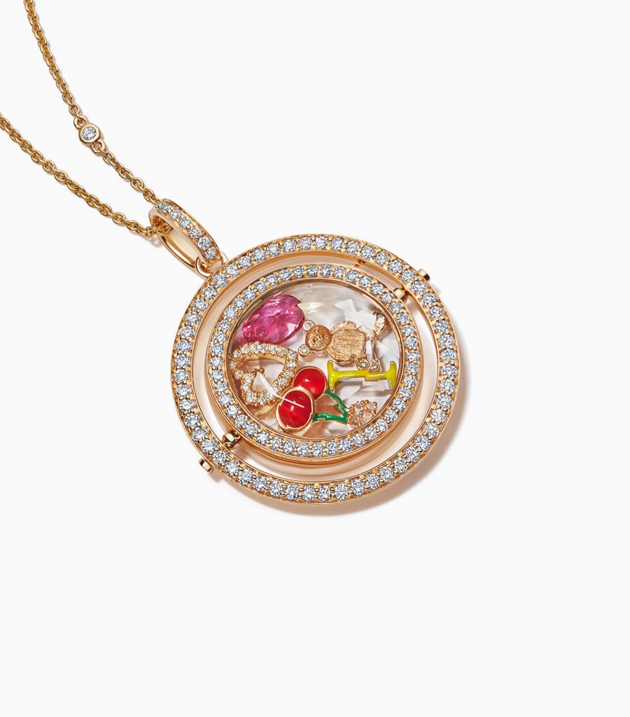 
18KT Karat Diamond Round Revolving Locket Yellow Gold Faceted Crystal Personalised Fine Jewellery For Her Gift 
