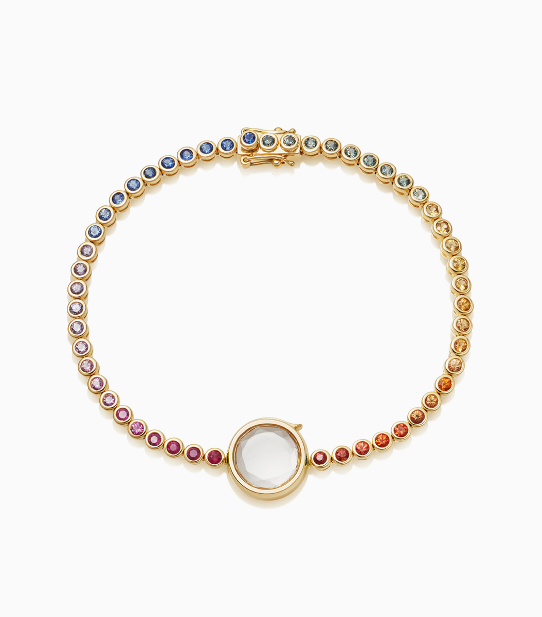 Sapphire Rainbow Round Locket Bracelet 14k